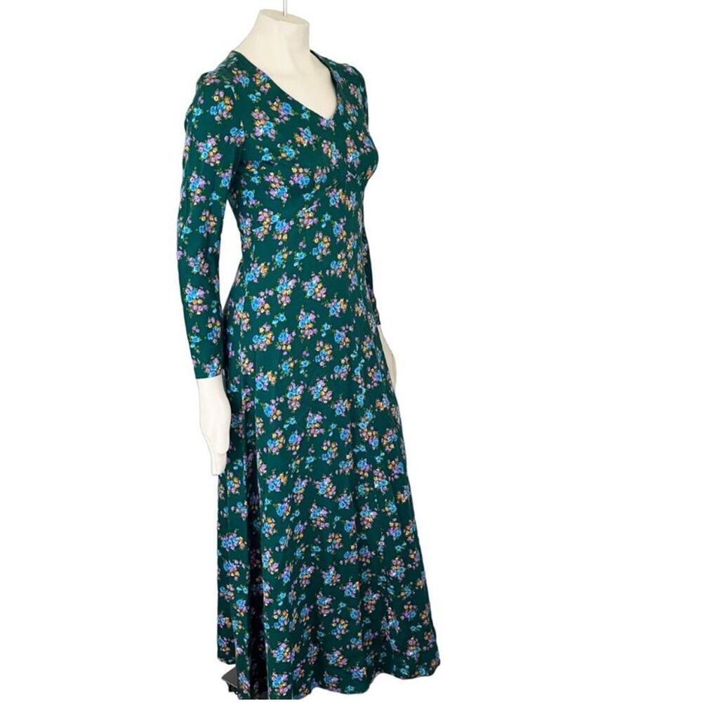 VTG 70s Long Sleeve Green Floral Maxi Dress  Spring Easter Garden party  SZ S